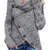 Aleumdr Womens Chunky Turtleneck Cowl Neck Asymmetric Hem Wrap Sweater Coat with Button Details for Women Grey Small steampunk buy now online