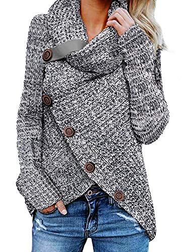 Aleumdr Womens Chunky Turtleneck Cowl Neck Asymmetric Hem Wrap Sweater Coat with Button Details for Women Grey Small steampunk buy now online