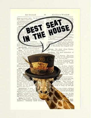Dictionary Art Print Steampunk Giraffe Best Seat in the House Funny Loo Toilet Sign Poster printed on a Vintage Book Page. Mounted ready to fit an A4 Frame steampunk buy now online