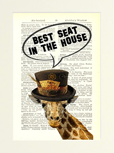 Dictionary Art Print Steampunk Giraffe Best Seat in the House Funny Loo Toilet Sign Poster printed on a Vintage Book Page. Mounted ready to fit an A4 Frame steampunk buy now online