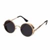 Ultra Steampunk Round Sunglasses Gold with Black Lenses Retro Mens Women Cosplay Cyber Gothic Vintage UV400 Protection Goggles Blinders Unisex steampunk buy now online