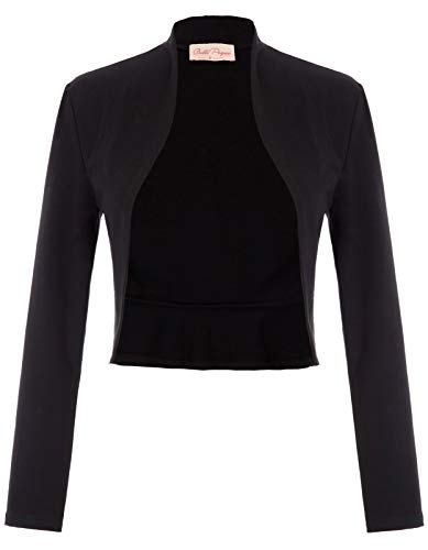 Women Casual Solid Open Front Cropped Coat Jacket Shrug Black(788-1) Medium steampunk buy now online