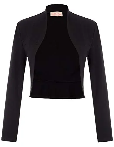 Women Casual Solid Open Front Cropped Coat Jacket Shrug Black(788-1) Medium steampunk buy now online