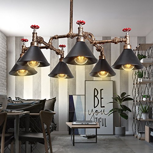 Modeen Industrial Iron Steampunk Metal Retro/Vintage Copper Pendant Pipe 6 Lights Edison Kitchen Ceiling Chandelier Lighting Rustic (Not Include Bulb) steampunk buy now online