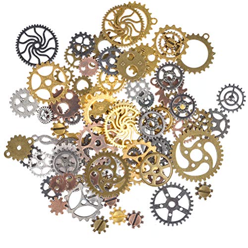 FOCCTS Jewelry Cogs 100 Grams Assorted Antique Steampunk Gears Charms Cogs, for Jewelry Making Accessory & Crafting, Mixed Colors steampunk buy now online