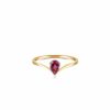 AueDsa Ring Gold 18K Gold Diamond Rings for Women V Shape Ring with Pear Tourmaline 0.35ct Ring Size J 1/2 steampunk buy now online