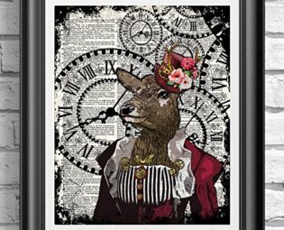 Steampunk Doe, Poster Print on Antique Dictionary book page, wall decor, Home decor, unique gift steampunk buy now online