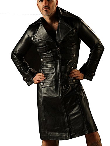 Eimee Men's Leather Steampunk Military Coat Jacket Gothic Antique Long 999 (2XL, Black) steampunk buy now online