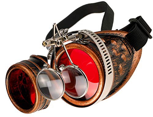 MFAZ Morefaz Ltd Welding Cyber Goggles Steampunk Goth Cosplay Sunglasses 50s Round Glasses Party Fancy Dress (Copper Loupe) steampunk buy now online