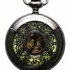 Steampunk Vintage Luminous Roman Letters Skeleton Mechanical Pocket Watch with Chain (Carved - Luminous) steampunk buy now online