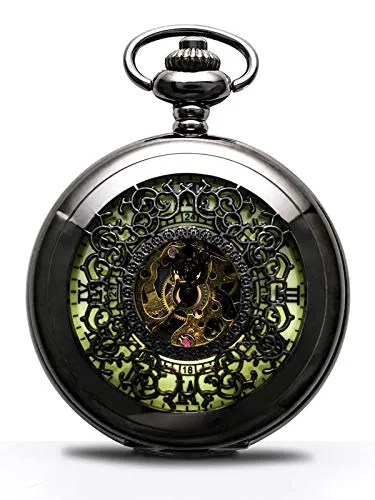 Steampunk Vintage Luminous Roman Letters Skeleton Mechanical Pocket Watch with Chain (Carved - Luminous) steampunk buy now online