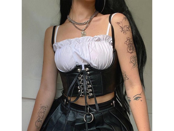 Black Underbust Harness, PU Leather Corset Belt, Gothic Clothing by EthnicBargains steampunk buy now online