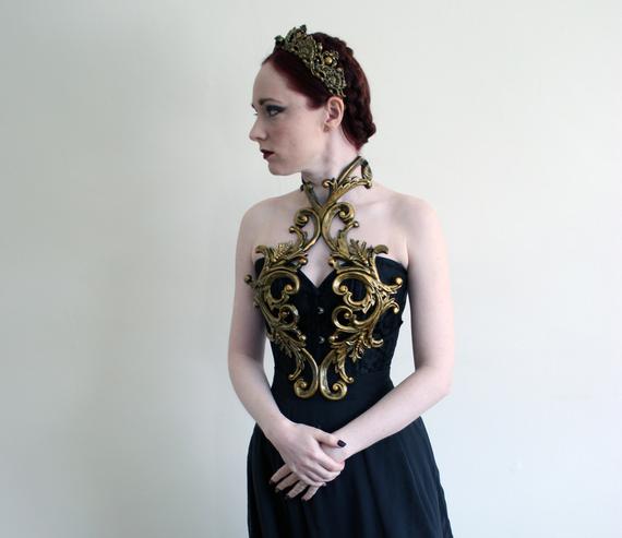 Gold Filigree Metallic Rubber Latex Ornate Harness Breastplate Chest piece Armour Gothic Faerie Elf Baroque Fantasy Steampunk by AconiteCreations steampunk buy now online
