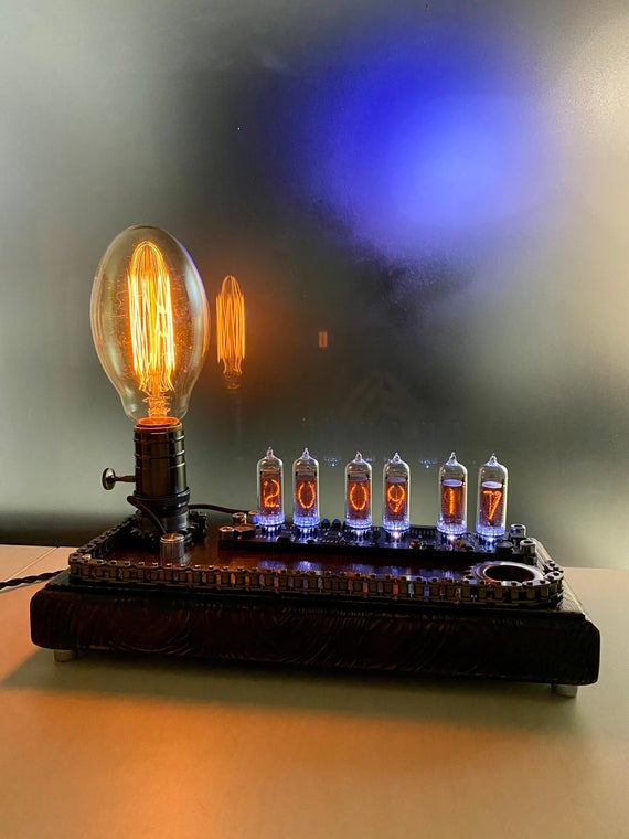 Industrial Decor Nixie Tube Clock Loft Lamp Edison Bulb Loft Light Steampunk Office Lamp Industrial Lamp Table Lamp Desk Light Man Cave Gift by MabooLights steampunk buy now online