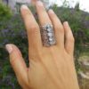 Sterling silver moonstone ring, Long statement oxidized silver ring for her, Genuine design multi stone ring by Porans steampunk buy now online
