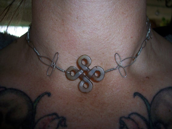 Sterling Silver Wire Tied Celtic Knot Necklace with Intricate Handmade Chain Very Delicate OOAK GIRLY and Earthy Choker free shipping in USA by AJsCalico steampunk buy now online