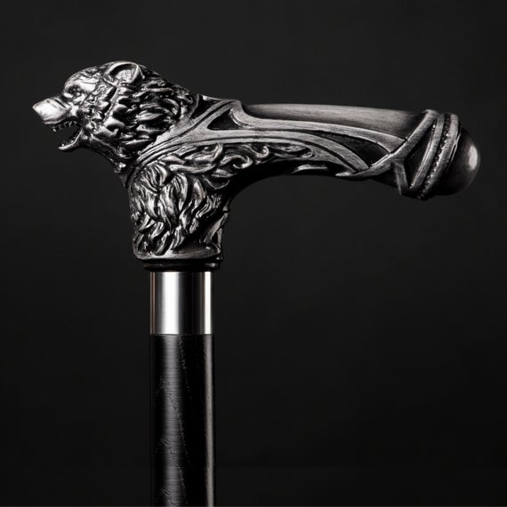 Wolfman Black Luxury Waking Cane Wolf for Him Gift - Walking Stick for Men Exclusive Black Canes - Steampunk Saint Patrick's Day Gift by ARTWalkingSticks steampunk buy now online