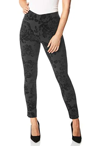 Roman Originals Women Floral Flocked Full Length Stretch Trousers - Ladies Day to Night Evening Party Work Pants Casual Comfy Elasticated Flower Print Longline Legging - Black - Size 12 steampunk buy now online