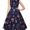 ihot Womens Halloween Costume Retro Sleeveless 1950s Evening Dress Swing Pumpkin Printed Ladies Dress for Halloween Cosplay,Animal Pumpkin XL steampunk buy now online