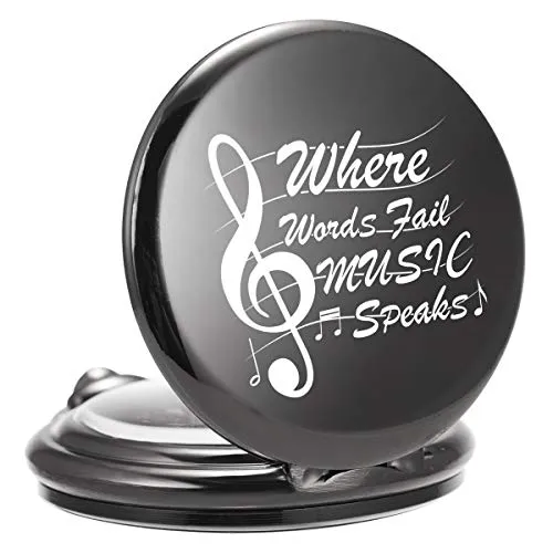Pocket Watch, Where words fail, MUSIC Speaks Loud Pocket Watch and Chain for Men Women, Music Motif Quartz Laser Engraved Pocket Watch Vintage Steampunk Necklace Numerals steampunk buy now online