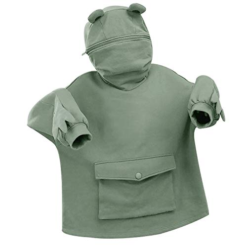 OPIAL Women Novelty Frog Hoodie Cute Zip up Green Hooded Top Sweatshirt Loose Pullover Top(A-Green,3XL) steampunk buy now online
