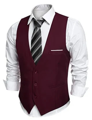JINIDU Men's Slim Fit Wedding Waistcoat Casual Regular Fit Business Suit Vests, M, Wine Red steampunk buy now online