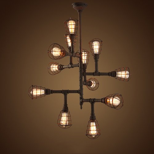 Modeen Loft Industry Water Pipe Retro Creative Chandelier Wrought Iron Steampunk Light Fixture Indoor Dining Room Kitchen Barn Ceiling Pendant Lamp (Size : Twelve Heads-Rust) steampunk buy now online
