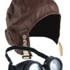 DreamzFit - Men Women Aviator Pilot Hat Steampunk Goggles And Mustache 1940s Wartime Adult Fancy Dress Costume Accessory (Aviator Pilot Hat + Goggles) steampunk buy now online