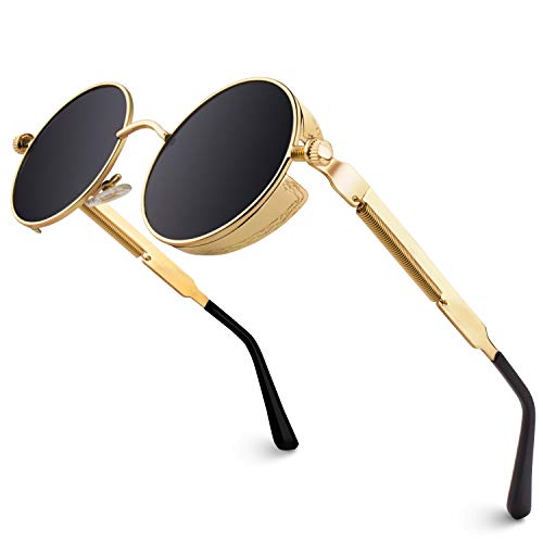 GQUEEN Retro Round Circle Polarized Steampunk Sunglasses Metal Alloy for Women and Men Gold MTS2 steampunk buy now online