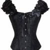 FeelinGirl Women's Gothic Bustiers Corsets Satin Boned Lace Up Overbust Bridal Bodysuit for Halloween 12 Steel Plus Size Without Thong Black S steampunk buy now online