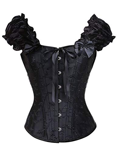 FeelinGirl Women's Gothic Bustiers Corsets Satin Boned Lace Up Overbust Bridal Bodysuit for Halloween 12 Steel Plus Size Without Thong Black S steampunk buy now online