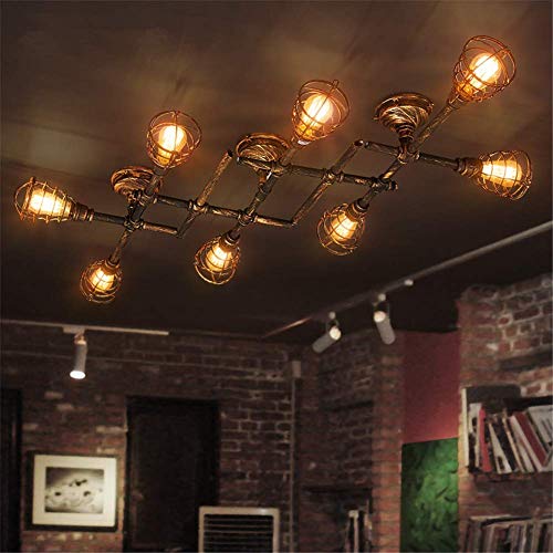 Ceiling Light Steampunk 8 Heads Antique Bronze Wrought Iron Water Pipe Large Ceiling Lamp with Birdcage Shade E2755.1 Inch for Living Room Bedroom Kitchen steampunk buy now online