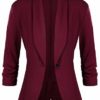iClosam Women's 3/4 Ruched Sleeve Blazer Open Front Lightweight Office Cardigan Jacket Wine Red steampunk buy now online