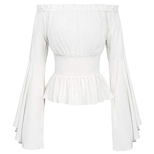 Belle Poque Retro Shirt Women Long Sleeves Chic Denude Shoulders Blouse Tops Vintage Victorian Blouse Medieval Steampunk White BP468-3 steampunk buy now online