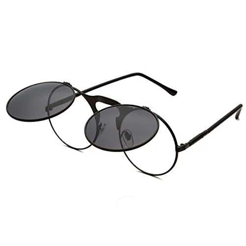 Dollger Lennon Flip up fashion cricle Round Sunglasses(Black Lens+Black Frame) steampunk buy now online