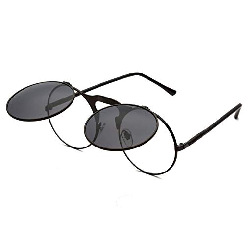Dollger Lennon Flip up fashion cricle Round Sunglasses(Black Lens+Black Frame) steampunk buy now online