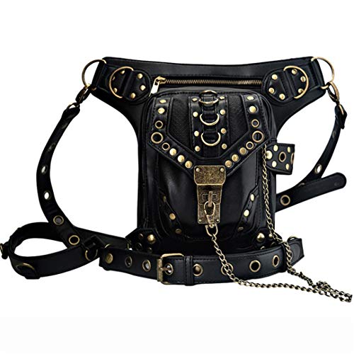 JHOXINBAG PU Leather Unisex Motorcycle Rider Hip Leg Belt Bum Waist Pack Bags Punk Rock Messenger Shoulder Bag Black A steampunk buy now online