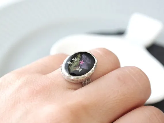 Antique Silver Plated/ Eco-Resin Ring, Simple band, Adjustable Ring, Natural Jewelry Gift by NaturalFind steampunk buy now online