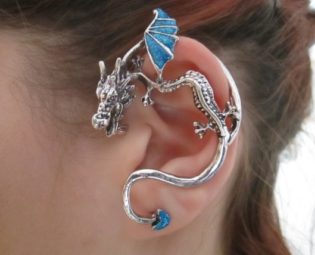 Blue glitter ethereal dragon ear cuff jewelry by StylesBiju steampunk buy now online