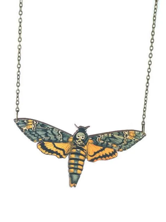 Deathhead moth Necklace- Wooden Vintage inspired jewellery by DelphisDelights steampunk buy now online