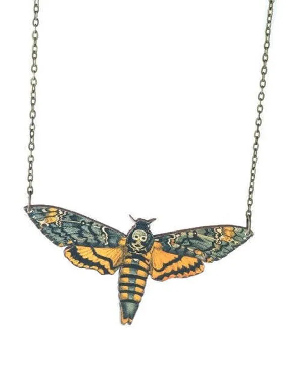 Deathhead moth Necklace- Wooden Vintage inspired jewellery laser cut by DelphisDelights steampunk buy now online