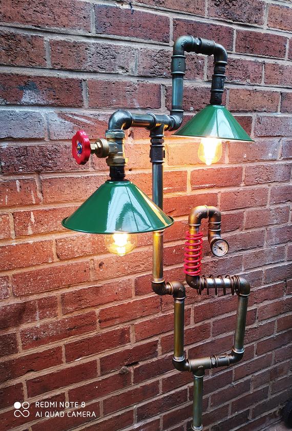 industrial steampunk vintage floor lamp with green lamshade by Tiliaindustrial steampunk buy now online