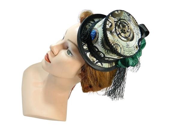 Mini Tophat, Hat with gears, Steampunk Fascinator, Costume Hat, Minihat by Nashimiron steampunk buy now online