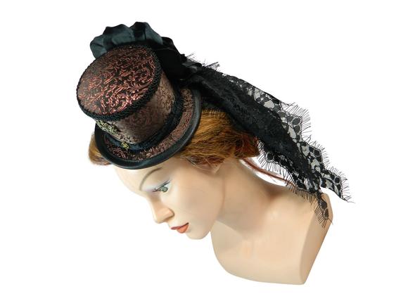 Mini Tophat with veil, Steampunk Hat, Victorian Minihat by Nashimiron steampunk buy now online