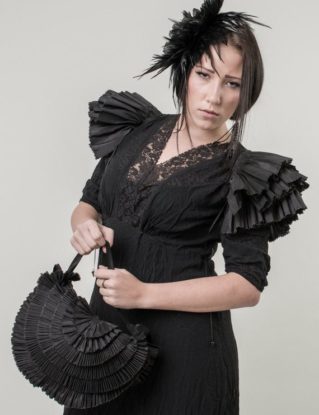 Pin up frilly bag / Black ruffled evening bag / Pleated purse Convertible from Crossbody bag to Shoulder bag to Handbag / Steampunk ooak by MetamorphQC steampunk buy now online
