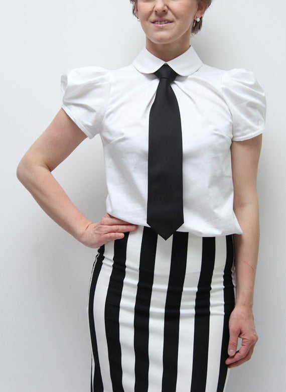 Puff sleeve white shirt, steampunk clothing, white shirt, high neck shirt, short sleeves white women shirt by JolyDagmara steampunk buy now online