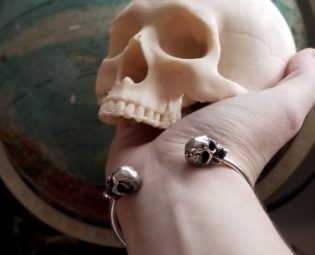 Silver Skull Bracelet, Adjustable Cuff, Gothic, Bangle, Biker Jewelry, Alternative, Witchy, Goth Fashion, Steampunk, Halloween, Skeleton by InchooBijoux steampunk buy now online