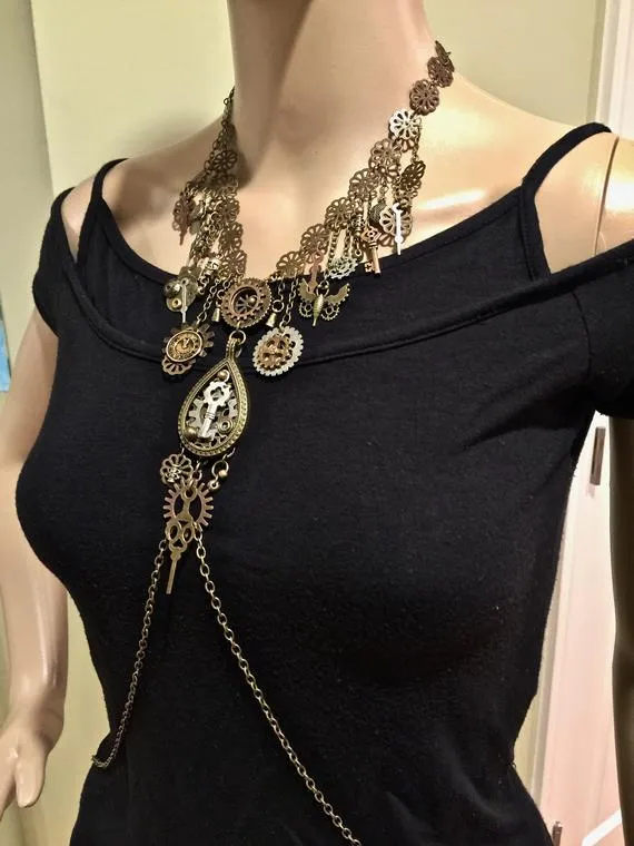 Steampunk Body Chains. Shoulder Necklace. Steampunk Jewelry. Shoulder Chains. Body Jewelry. Steampunk Body Necklace by MirelasFashionChains steampunk buy now online