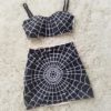 Vintage inspired two piece spiderweb set high waist bikini swim skirt retro pinup swimsuit Made to order by RedDollySwimwear steampunk buy now online