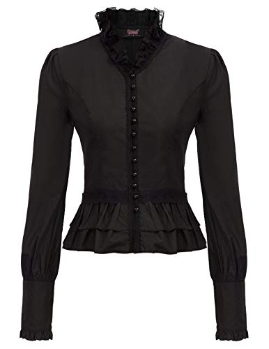 SCARLET DARKNESS Women Steampunk Gothic Lolita Long Sleeve Ruffle Button Blouse Tops Black Size S steampunk buy now online